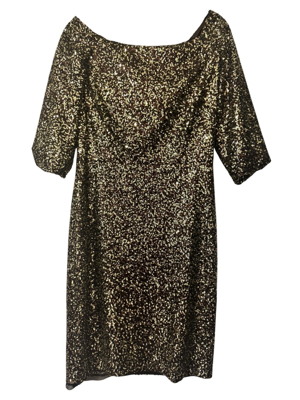 David Meister Black and Gold Sequin Midi Dress